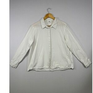 Minimalist Isay Womens White Long Sleeve Button Up‎ Shirt Collared Relaxed Fit